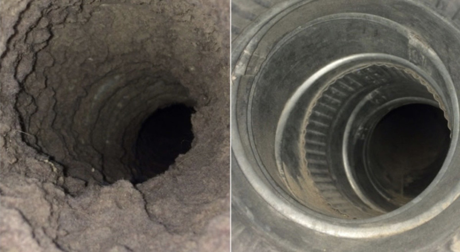 Lint-clogged dryer vent duct before cleaning